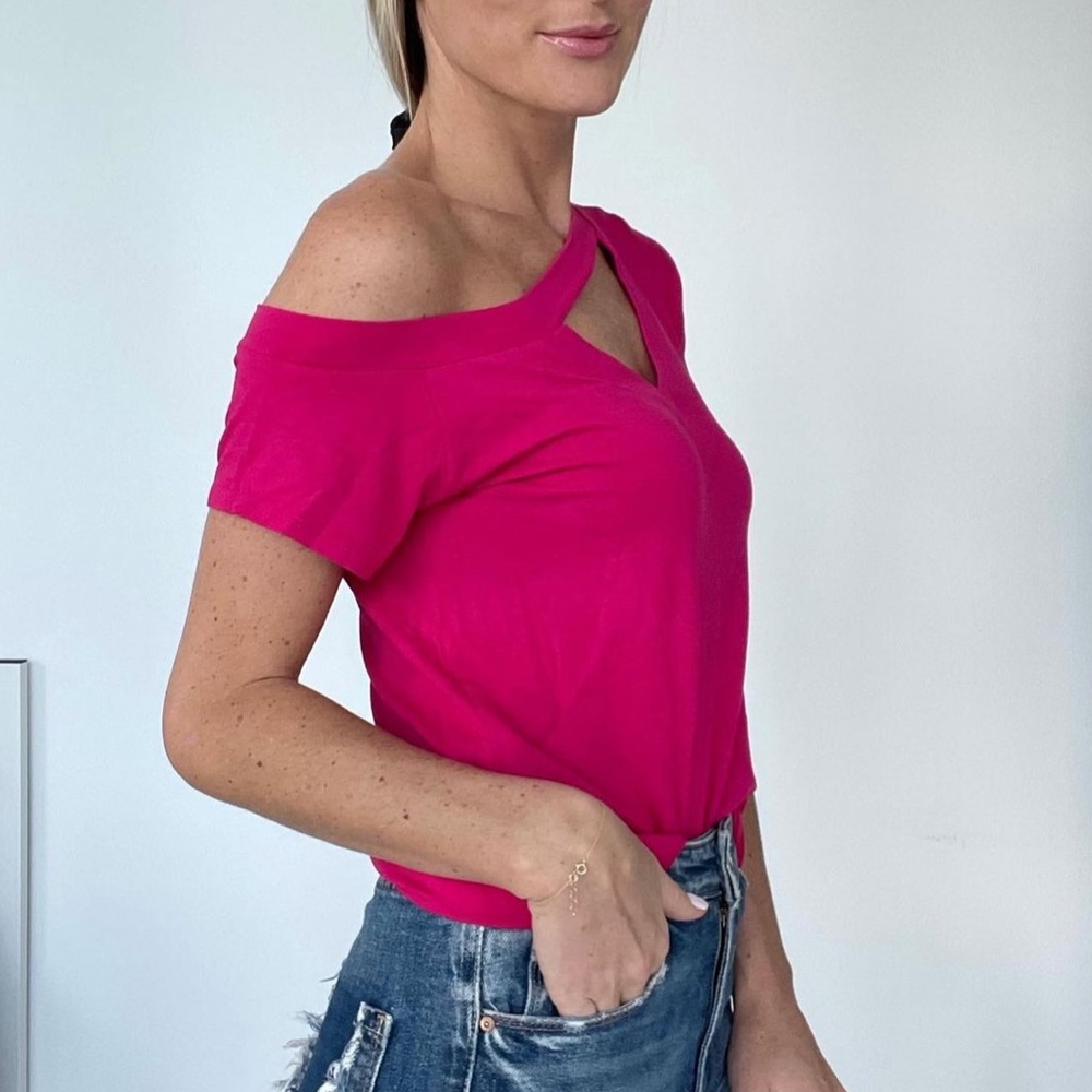 Six Fifty V cutout top in hot pink